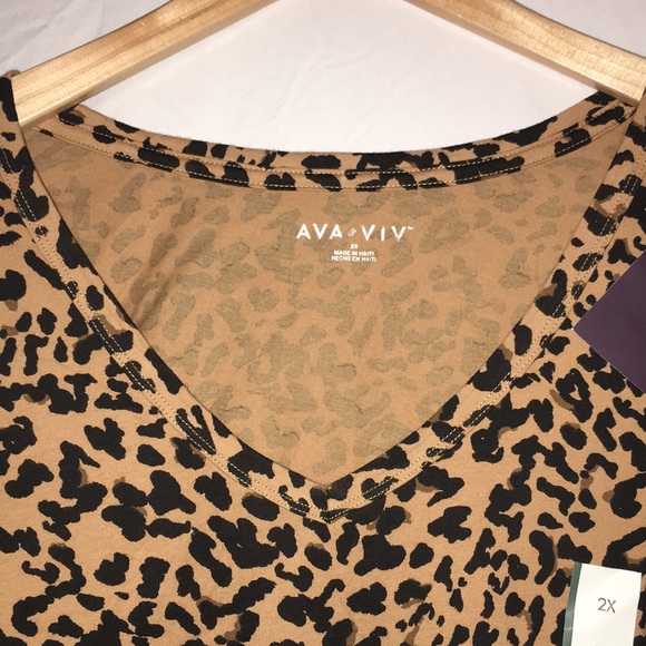 Ava&viv Plus size leopard print short sleeve shirt - Picture 3 of 5